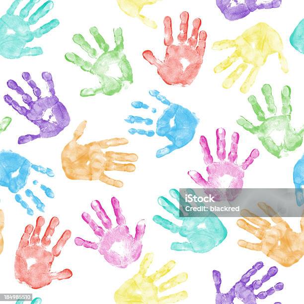 Seamless Child Hand Print Pattern Stock Photo - Download Image Now - Handprint, Paint, Arranging