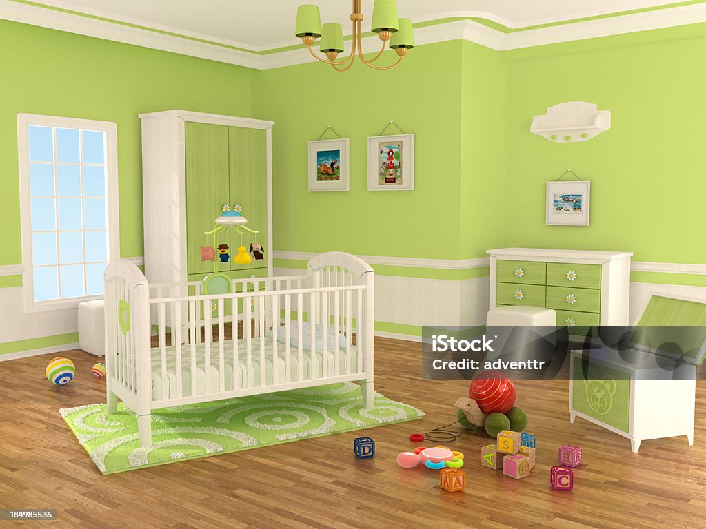 Nursery camera (verde - Foto stock royalty-free di Camera dei bambini