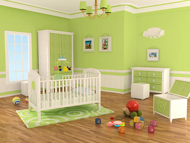 nursery camera (verde - bedroom nursery domestic room playroom foto e immagini stock