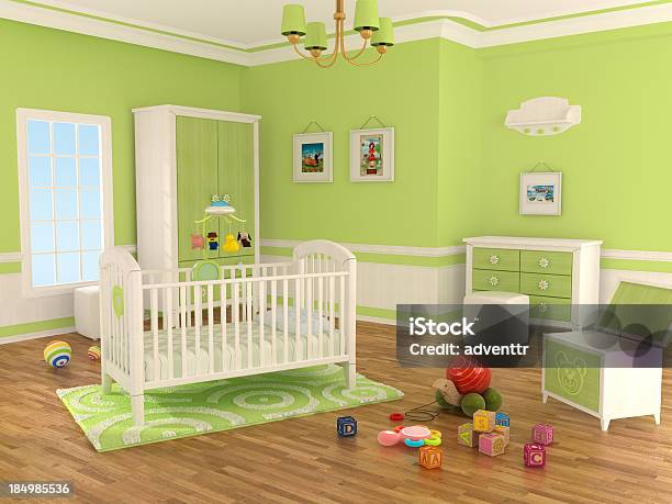 Nursery Camera Verde - Fotografie stock e altre immagini di Camera dei bambini - Camera dei bambini, Culla, Colore verde
