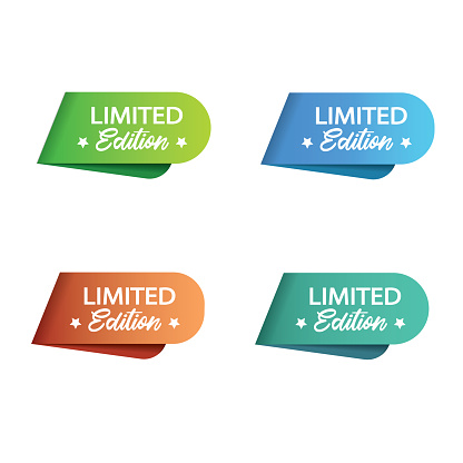 Red, green, blue and orange sticker with inscription Limited Edition and with curled edges.