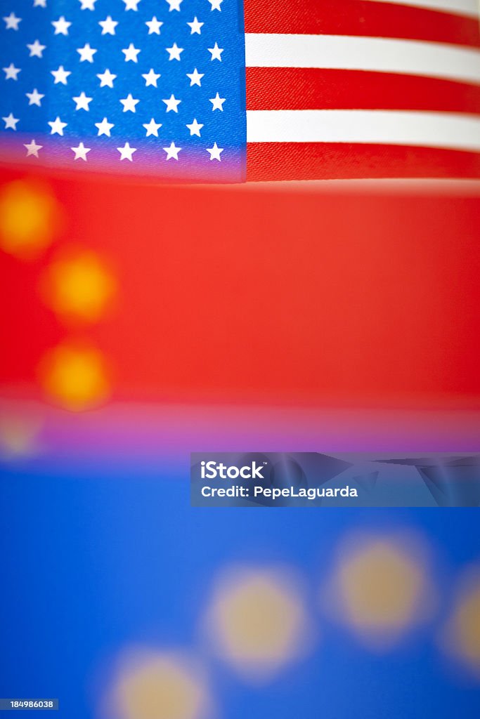 Europa, Uniti e Cina flags - Foto stock royalty-free di Bandiera dell'Unione Europea