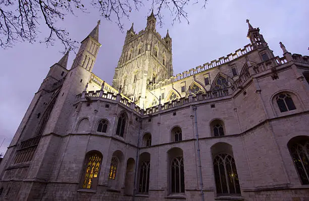 "This cathedral stands in the north of the city near the river, and originated in 678 or 679 with the foundation of an abbey dedicated to Saint Peter (dissolved by Henry VIII). Inside is the canopied shrine of Edward II of England who was murdered at nearby Berkeley Castle."