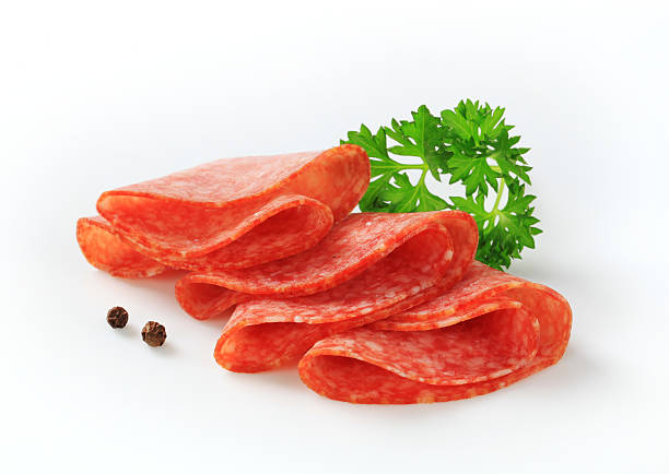 istock Slices of pepperoni salami 184986648