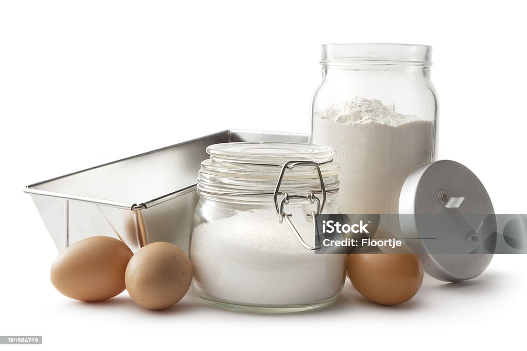 Backen Zutaten: Eier und Mehl, Zucker - Lizenzfrei Mehl Stock-Foto