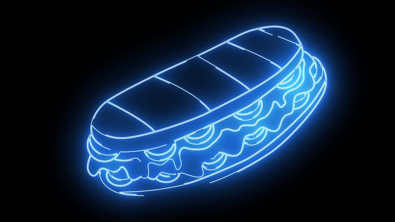 Animation of the typical Italian food Panini bread icon with a glowing neon effect