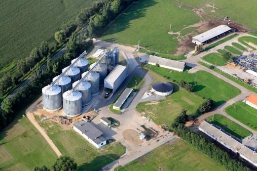 Aerial photo taken in Poland. Photo shows Agricultural Storage in the Pomeranian province BytAw