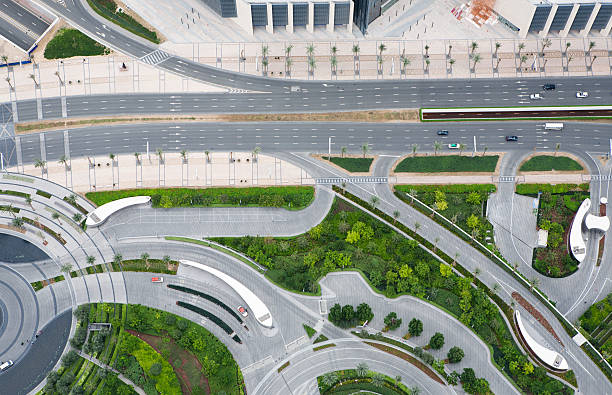 Aerial View of City Streets and Traffic stock photo