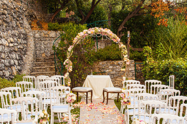 istock Wedding archway with flowers arranged wedding ceremony 1849881090