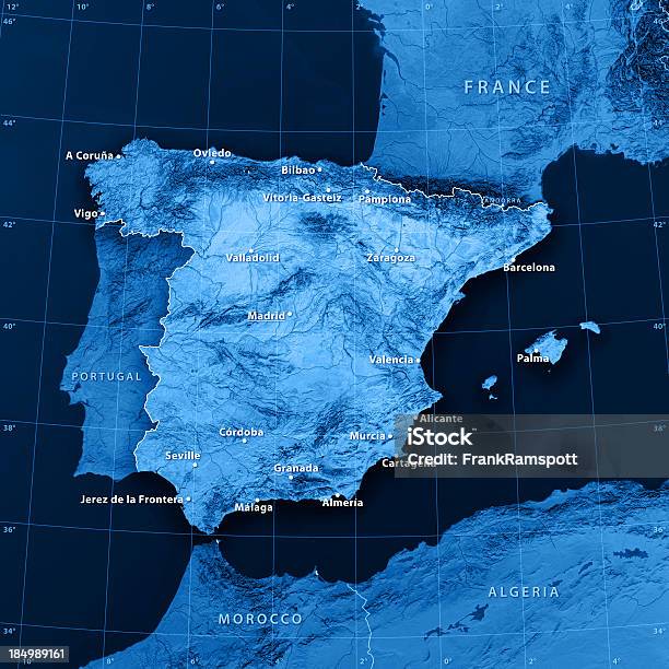 Spanien Städte Topographic Karte Stockfoto und mehr Bilder von Fluss Ebro - Fluss Ebro, Karte - Navigationsinstrument, Andalusien