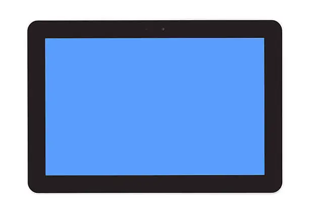 Blue colored touch screen horizontally Samsung shaped Tablet
