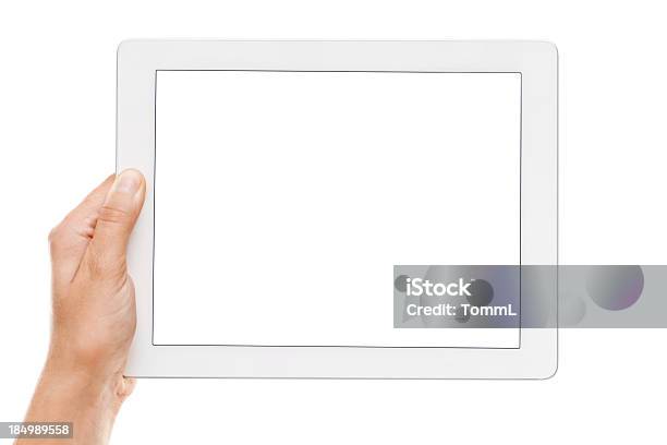 Ręka Trzyma Tablet Z Pustego Ekranu - zdjęcia stockowe i więcej obrazów Tablet - Tablet, Białe tło, Ręka człowieka