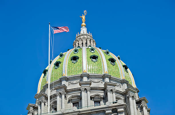 Pennsylvania State Capitol Building Dome and Flag