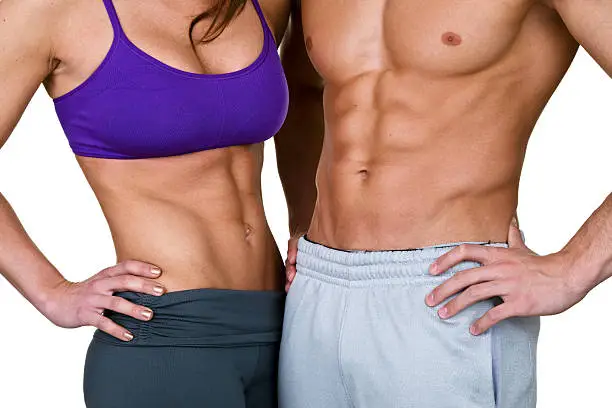 Muscular male and female waist isolated on white background for a weight loss or fitness concept