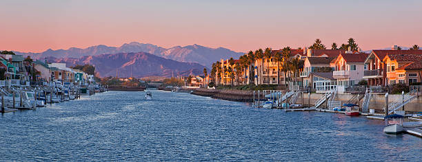 Channel Islands Harbor at Sunset stock photo