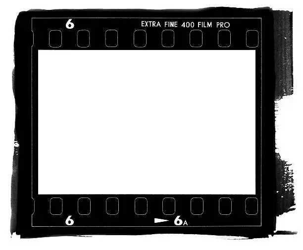 A square medium format film frame contact printed.