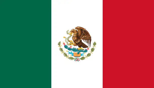 Vector illustration of Mexico flag. Correct proportion aspect ratios of national flags. Official colors. Vector illustration EPS10