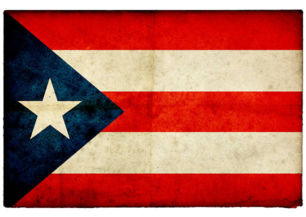 Grunge Puerto Rico Flag on rough edged old postcard - For more of this series please see this lightbox