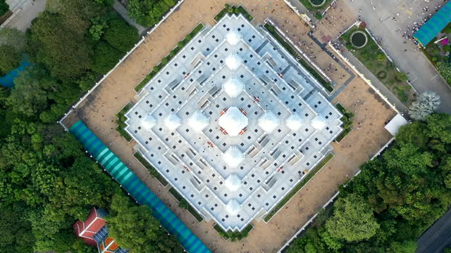 Hyperlab aerial view of Visakabucha day, There is traditionally lighting of candle, circumambulation and meditation to pay homage to the Lord Buddha, At Asokaram Temple