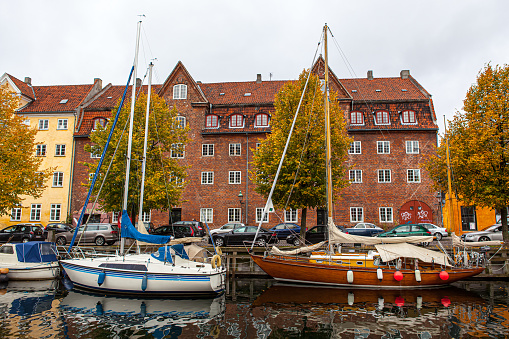 Copenhagen, Denmark, on October 12, 2012. Typical urban view with houses on the bank of the channel