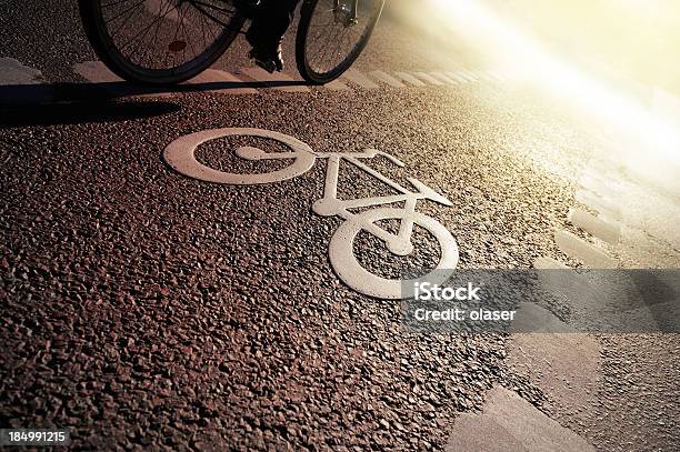 Bike Lane In The Evening Stock Photo - Download Image Now - Active Lifestyle, Activity, Asphalt