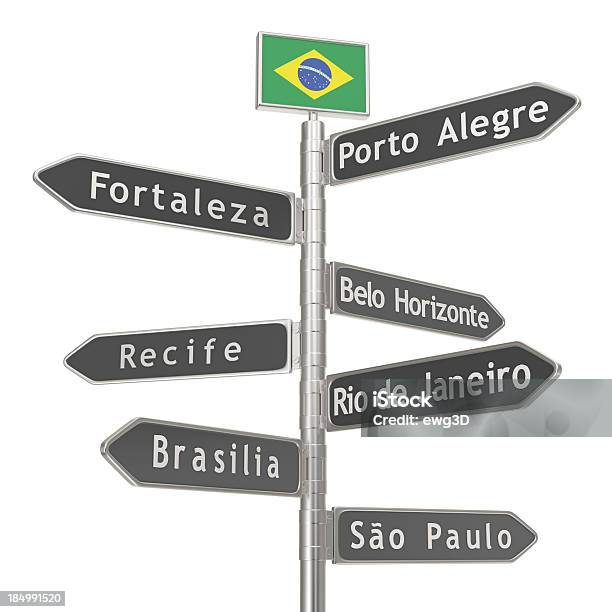 Blank Signpost Brazil Cities Stock Photo - Download Image Now - Brazilian Flag, Belo Horizonte, São Paulo