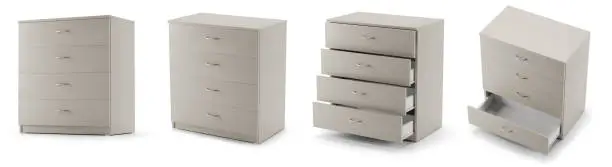 Photo of cupboards or chests with drawers isolated on white