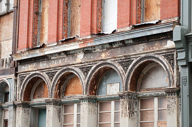 istock Old weathered facade of an abandoned building 184992404