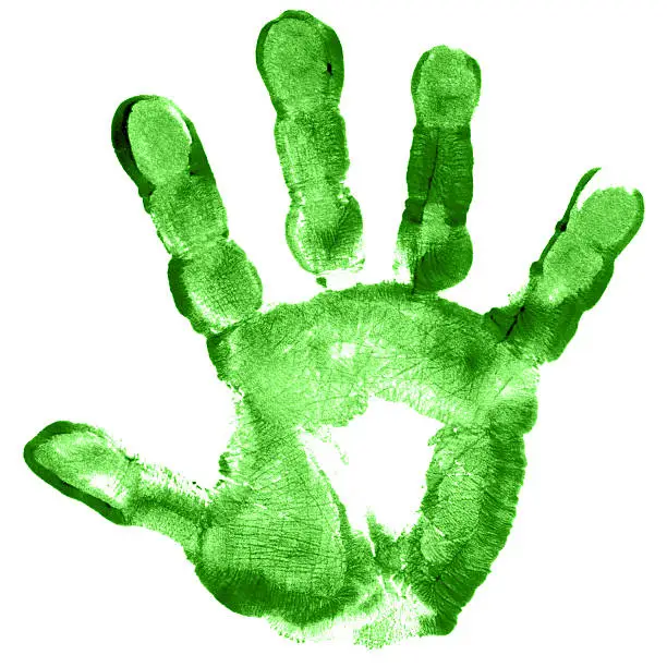"A child hand print in green, isolated on white background.Similar images -"