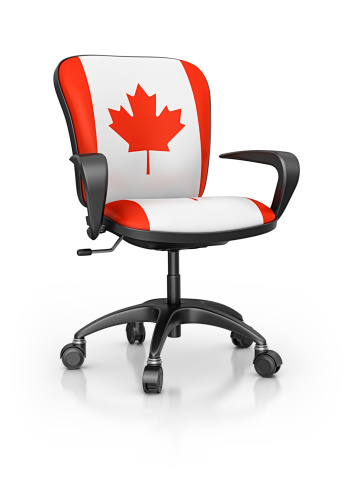 isolated office chair with canadian flag on the seat.3d render.