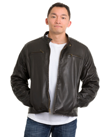 Male leather jacket isolated on white background