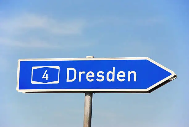 road sign to Dresden on german autobahn No. 4