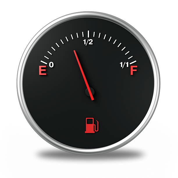 A cartoon of a gas gauge that is almost empty