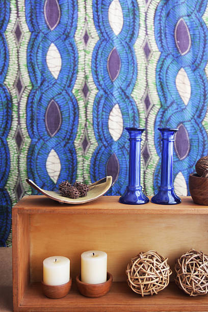 istock Ceramics, candles and wicker balls with ethnic pattern background 184993009