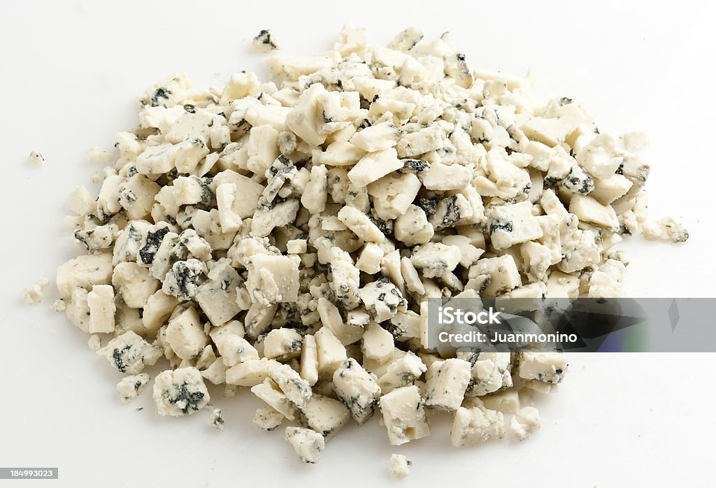heap of crumbled blue cheese heap of crumbled blue cheese on white background Blue Cheese Stock Photo