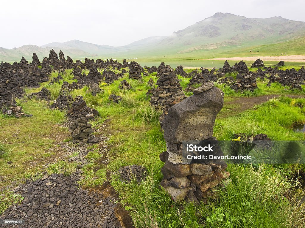 Prayer stones "Prayer stones at White Lake, Khorgo -Terkhiin Tsagaan Nuur National Park, central Mongolia." Asia Stock Photo