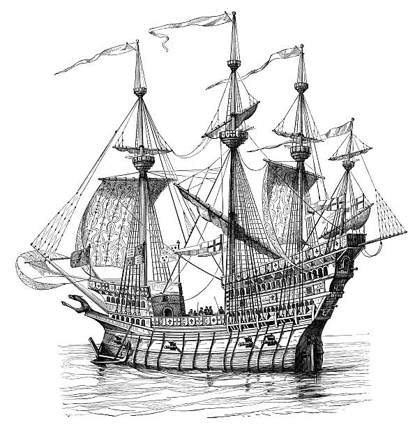 henry viii 왜고너의 전함 - sailing ship nautical vessel military ship brigantine stock illustrations