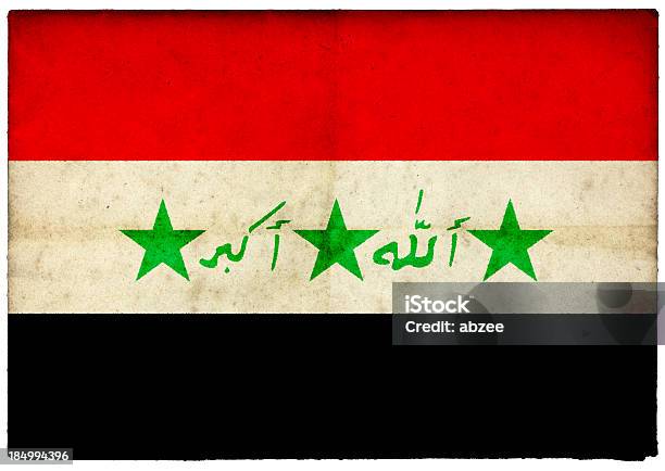 Grunge Iraqi Flag On Rough Edged Old Postcard Stock Photo - Download Image Now - Abstract, All Middle Eastern Flags, Antique