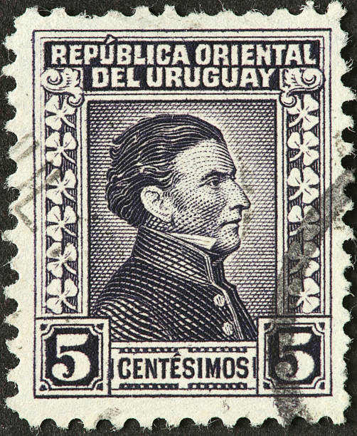 istock man in profile on old Uruguayan postage stamp 184994409