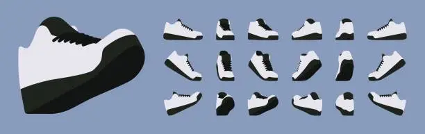 Vector illustration of White male sneaker black platform shoe, sport set for running