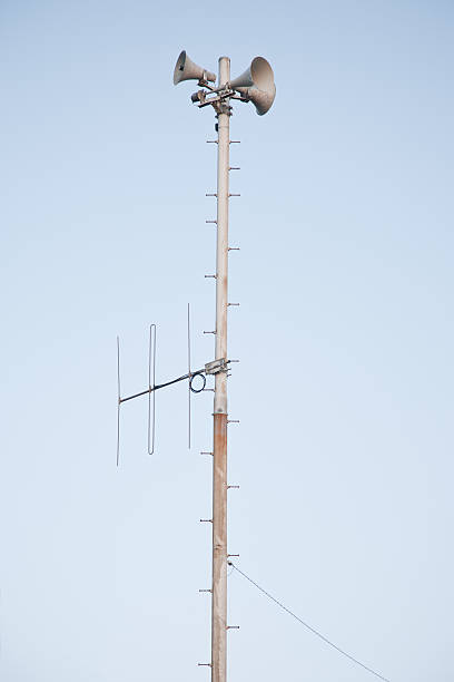 istock Outdoor public address system loud speakers 184994796