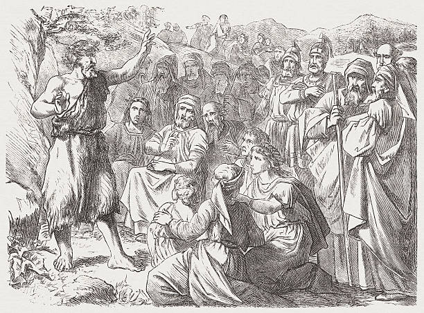 istock Penitential sermon of John the Baptist, wood engraving, published 1877 184994996