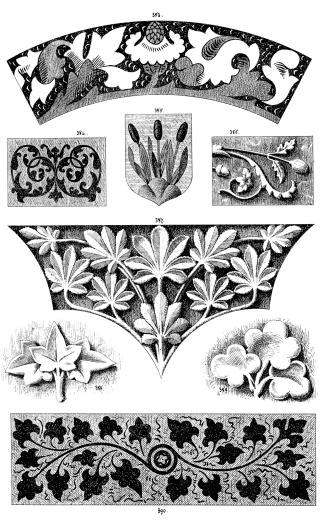 Vintage engraving from 1875 of victorian ornamental art design elements.