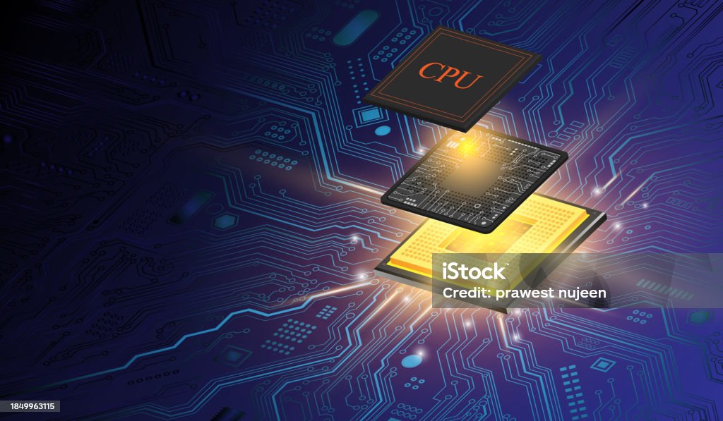 Cpu Chip On Motherboard Central Computer Processors Cpu Concept Quantum ...