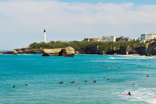 Scenic landscape of the beach and coastline of Biarritz, famous touristic destination in France. High quality photography