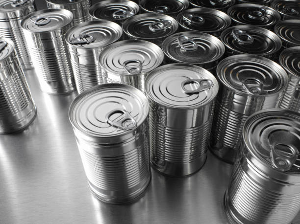 Group of Silver Tin Cans stock photo