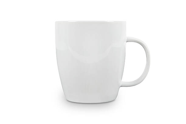 ホワイトのカップスペースにロゴがクリッピングパスます。 - コーヒーカップ ストックフォトと画像