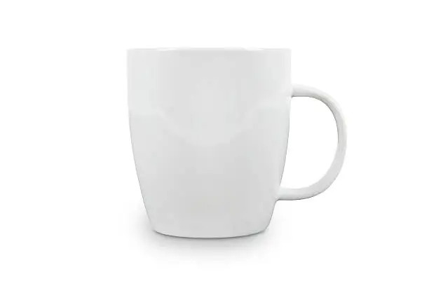High resolution studio shot of a white coffee cup. Blank space for label/logo. Contains CLIPPING PATHS for easy editing.