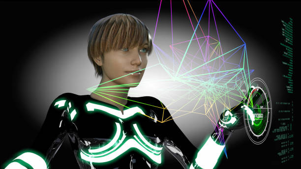 istock Futuristic Genius Girl Working Space Geometry 1849977116