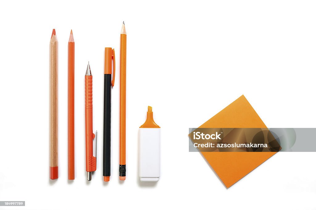 orange farbigen Stift, Bleistift, Textmarker und post-it - Lizenzfrei Orange - Farbe Stock-Foto